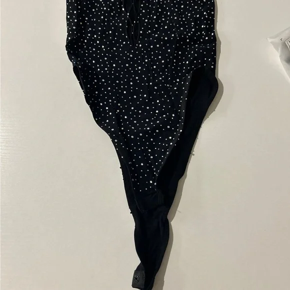 SHEIN Black Rhinestone Lace-Up High-Cut Bodysuit - Picture 6 of 9